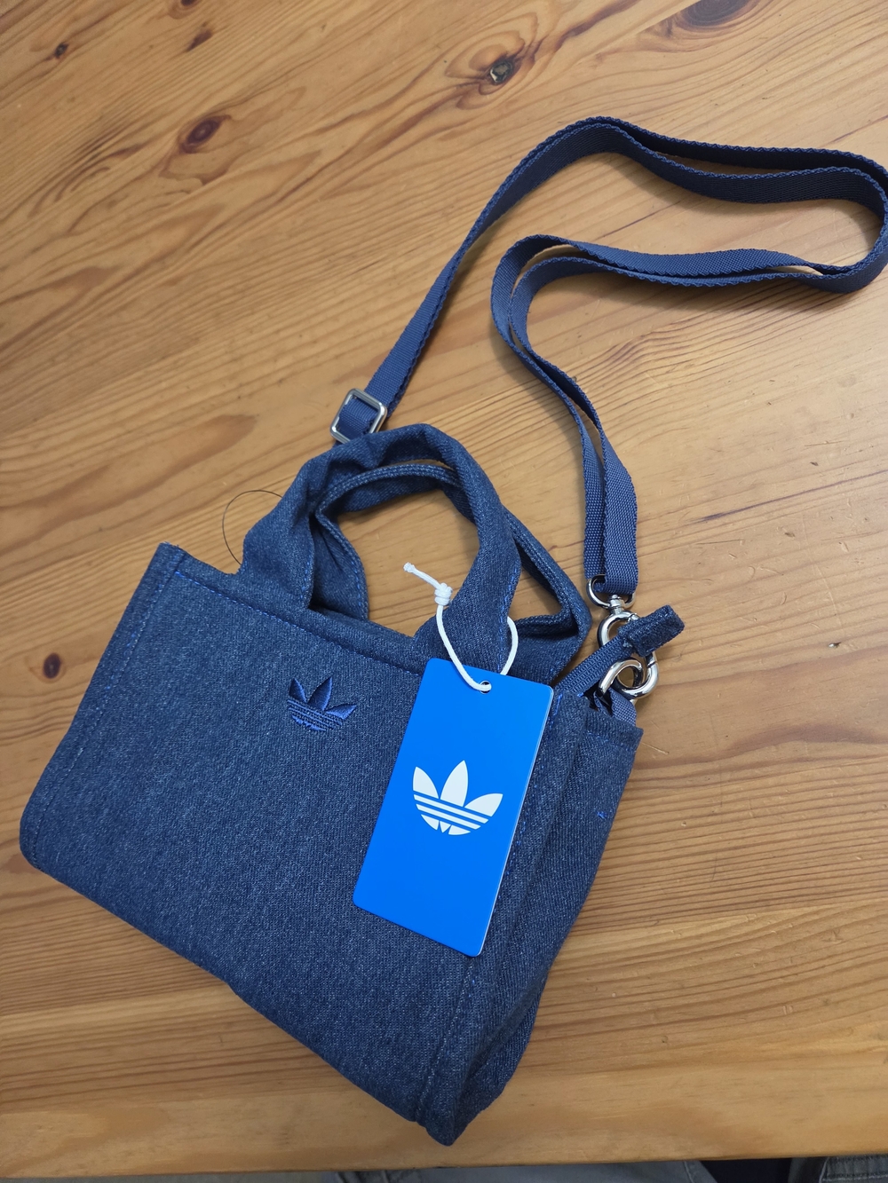 adidas Originals Navy Denim Mini Tote with Trefoil Tag - Picture 3 of 11